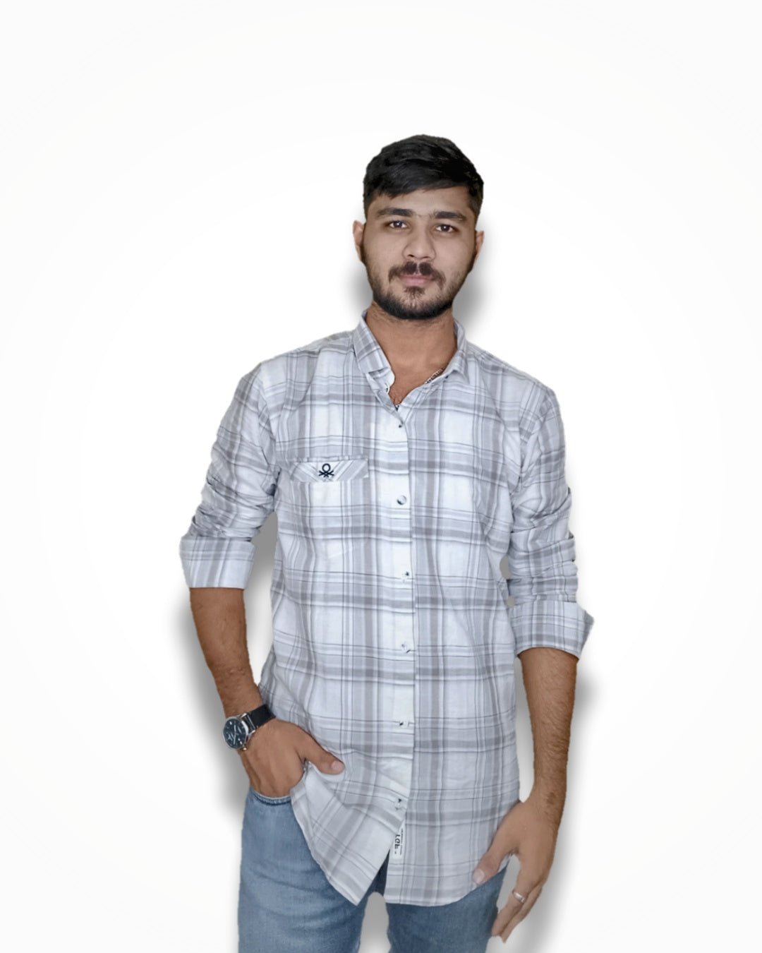Men's Cotton Linen Check Shirt