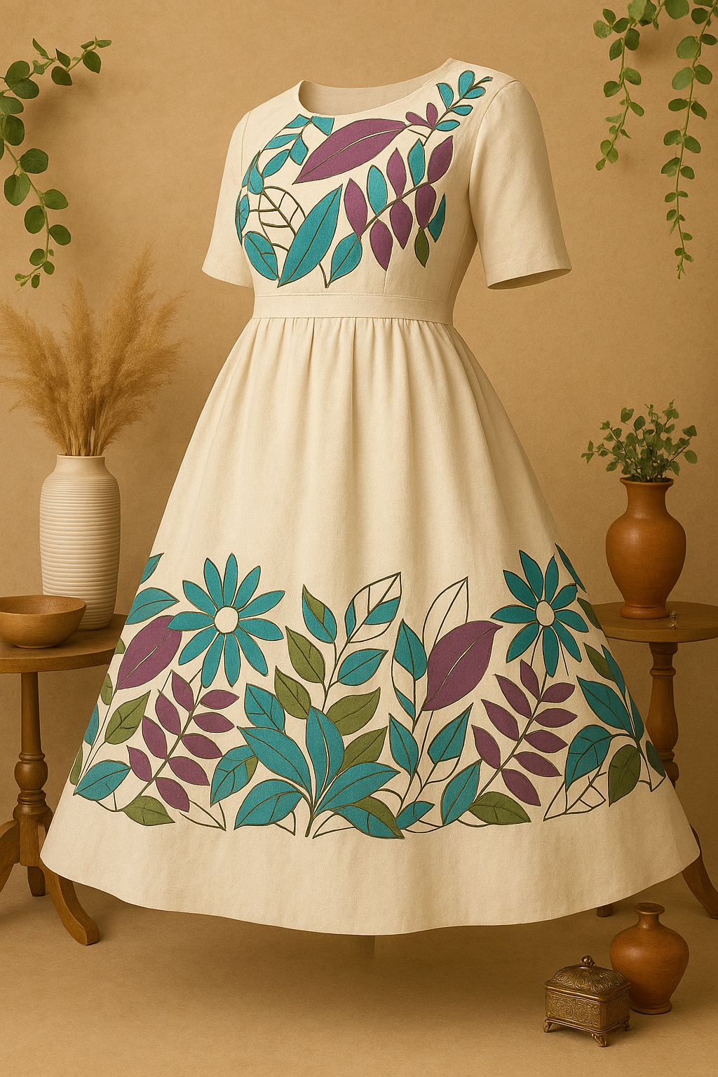 Floral Bliss Khadi Cotton Midi Dress.