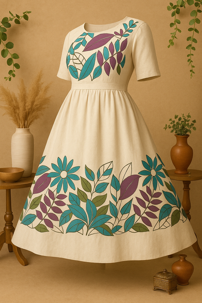 Floral Bliss Khadi Cotton Midi Dress.
