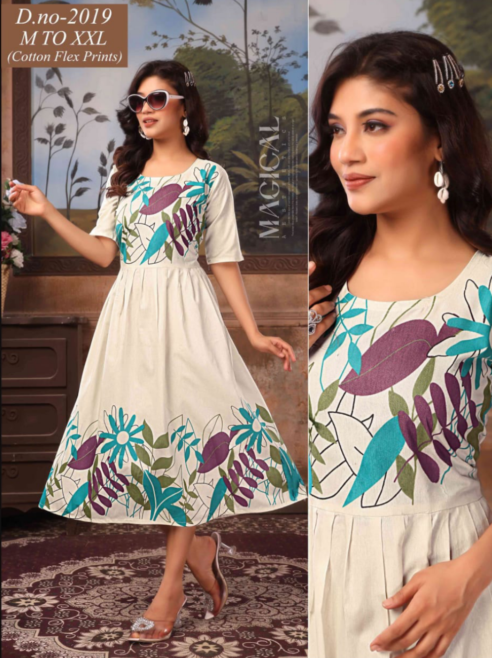 Floral Bliss Khadi Cotton Midi Dress.