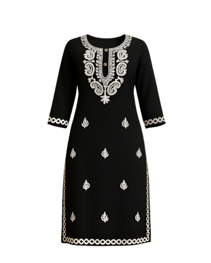 Women's Black Premium Rayon Embroidered Kurti