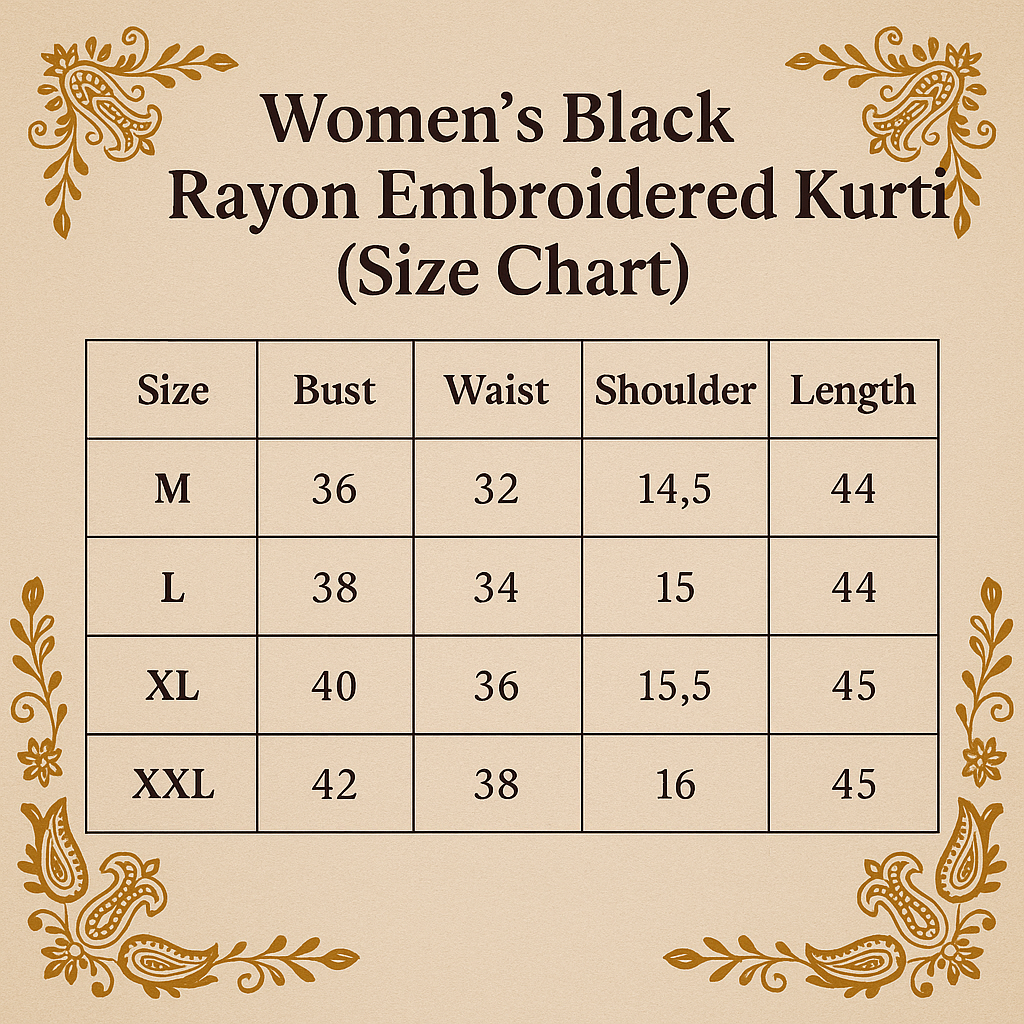 Women's Black Premium Rayon Embroidered Kurti
