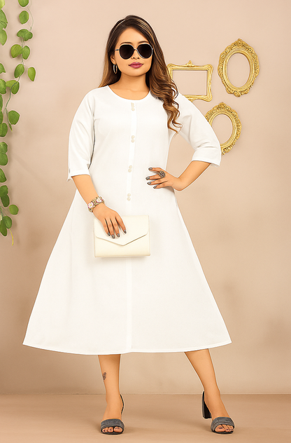 Women's Khadi Cotton A-Line Midi Dress
