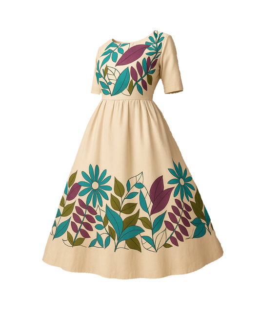 Floral Bliss Khadi Cotton Midi Dress.