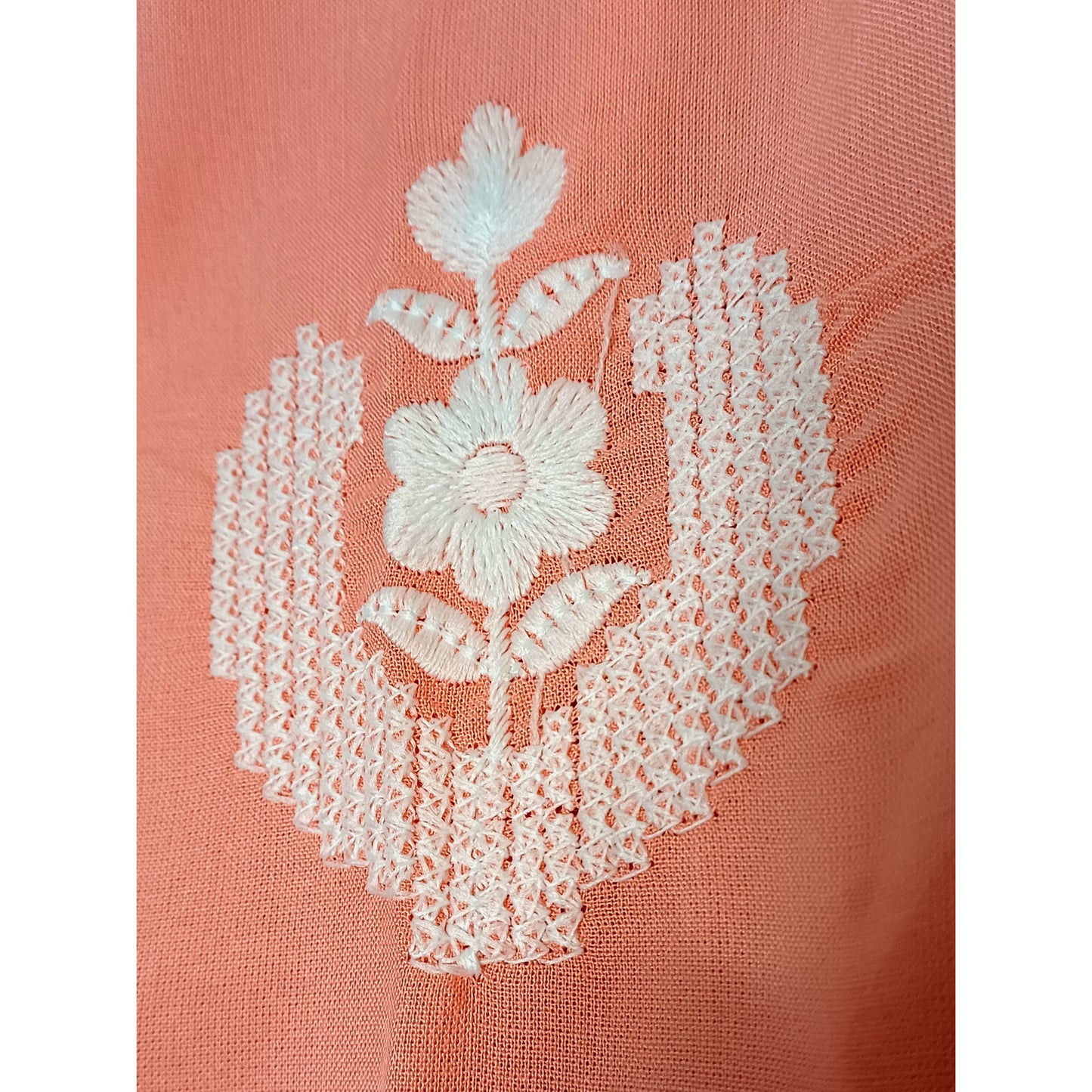 Women's Embroidered Rayor
Short Kurti - Coral Pink